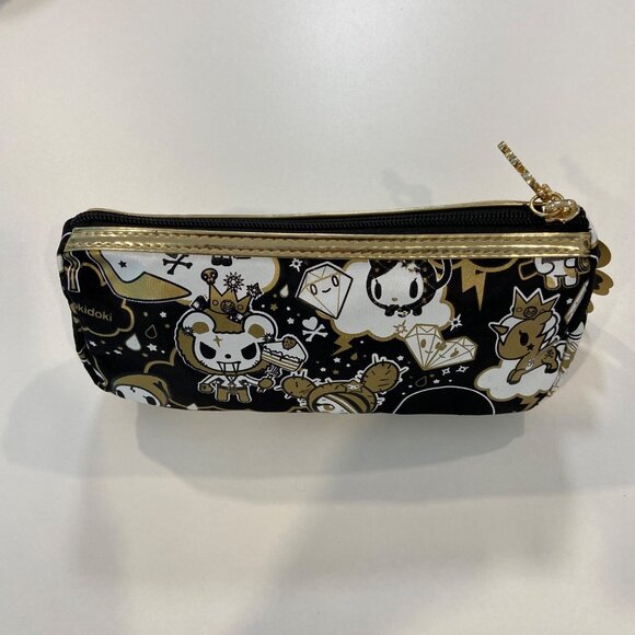 Tokidoki Cosmetic Pouch Zippered Makeup Bag With Fun Gold & Black Cartoon Print - Picture 4 of 7